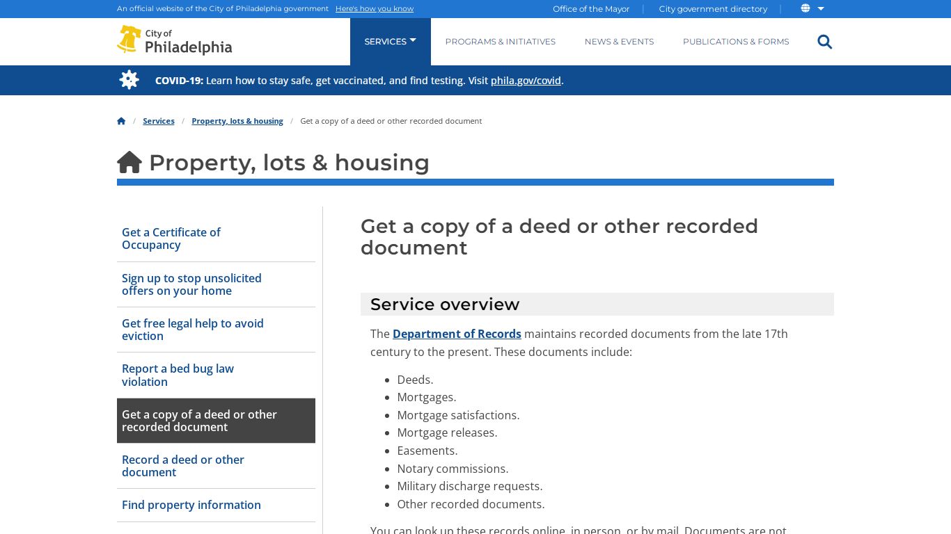 Get a copy of a deed or other recorded document | Services
